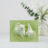 白い子猫と緑の花 ポストカード (スタンド正面)