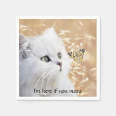 白い子猫と蝶 スタンダードカクテルナプキン (正面)