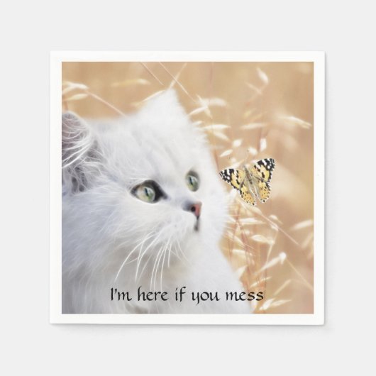 白い子猫と蝶 スタンダードカクテルナプキン (正面)