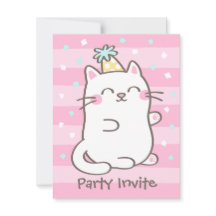 白い子猫の女の子の誕生日パーティーの招待状