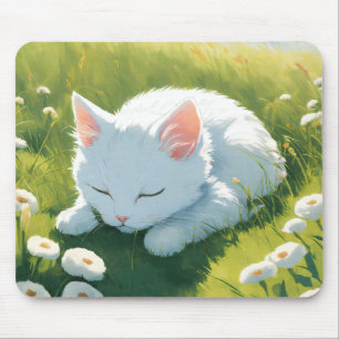白い子猫の眠るイメージ マウスパッド