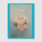白い子猫の絵のマグネットカード (正面)