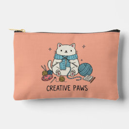 白い子猫の編み物「Creative Paws」コーラルアート アクセサリーポーチ