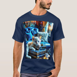 白い子猫は本が大好き Tシャツ