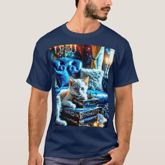 白い子猫は本が大好き Tシャツ (正面)
