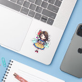 白い子猫を持つスイートフェアリーイラスト シール (ノートパソコンとiPhone)