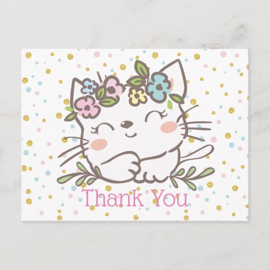 白い子猫ネコ，子猫，動物サンキューカード インビテーションポストカード (正面)