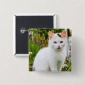 白い子猫ボタン 缶バッジ (正面&裏面)