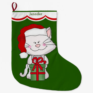 白い子猫猫 ラージクリスマスストッキング