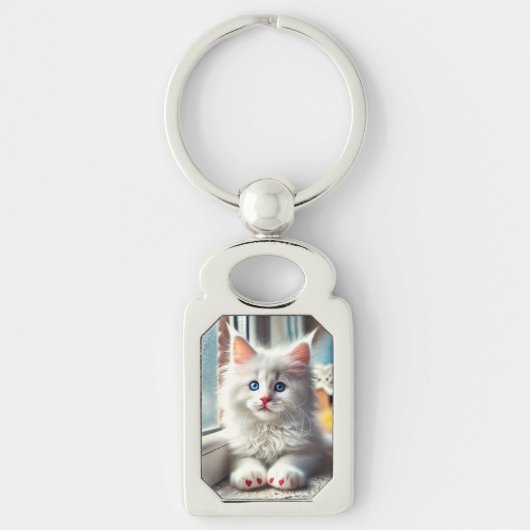 白い子猫 キーホルダー (正面)