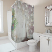 白い孔雀および緑の孔雀の羽の芸術は印刷します シャワーカーテン (インサイチュ)