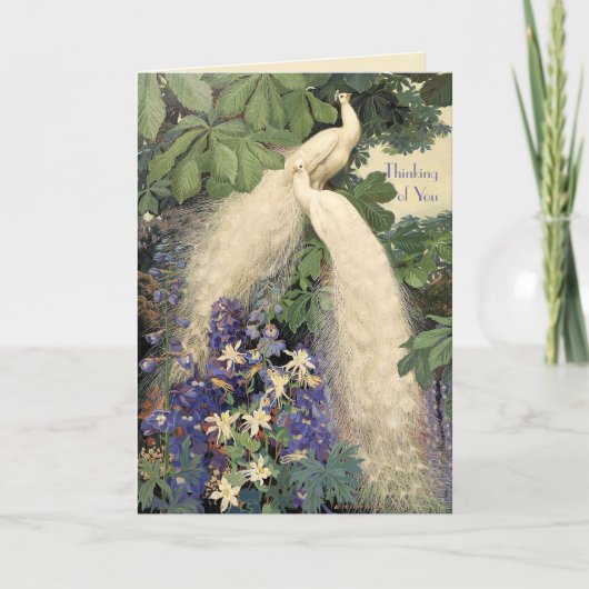 白い孔雀および花 カード (正面)