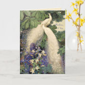 白い孔雀および花 カード (黄色い花)