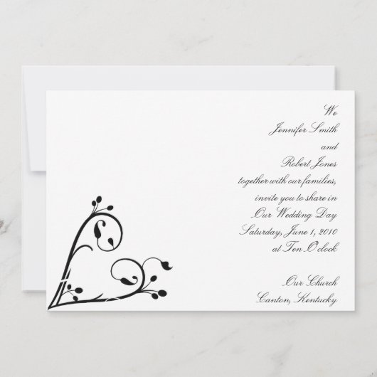 白い孔雀のハートのモノグラムの結婚式招待状 招待状 (裏面)