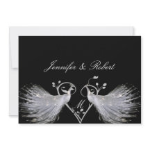 白い孔雀のハートモノグラムの結婚式招待状