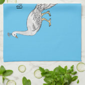 白い孔雀の鳥のキャラクターイラスト キッチンタオル (折り畳み)