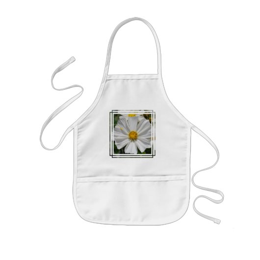 白い宇宙の花の小さいエプロン 子供用エプロン (正面)