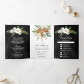 白い実 松ぼっくり 黒いクリスマス ウェディング 三つ折り招待状 (内部)