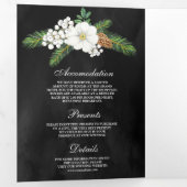 白い実 松ぼっくり 黒いクリスマス ウェディング 三つ折り招待状 (内部最初)