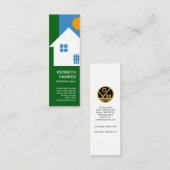 白い家の朝日の棒杭の囲いの不動産仲介業者 スキニー名刺 (正面/裏面)