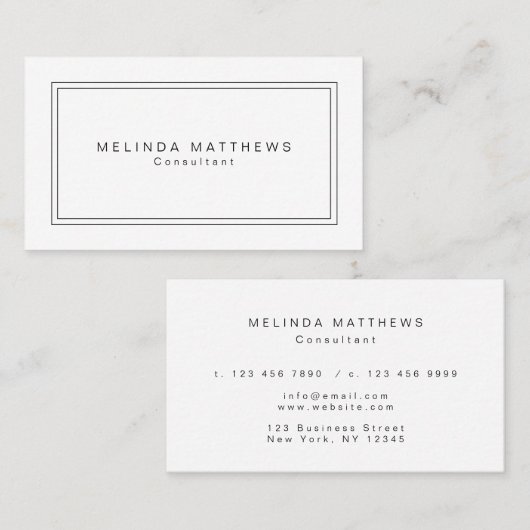 白い専門のエレガントで明白でモダンなシンプル 名刺 (正面/裏面)