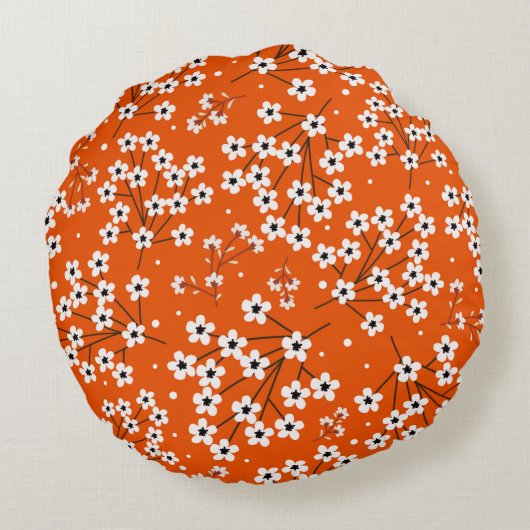 白い小さな花で縫い目のない模様 ラウンドクッション (裏面)