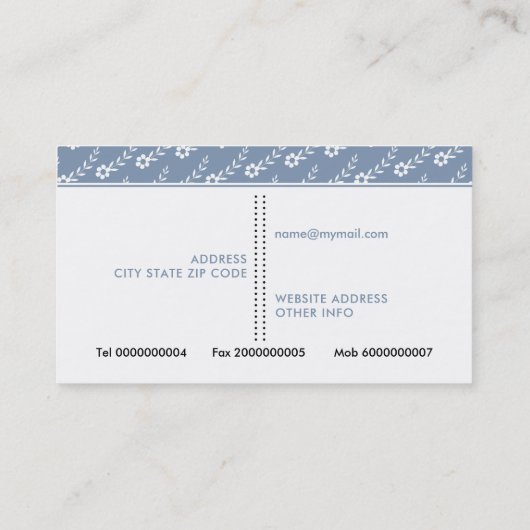 白い小さな花ほこりっぽい青い花柄 名刺 (裏面)