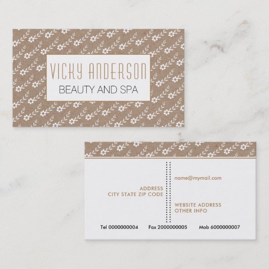 白い小さな花オンクラフト紙素朴 名刺 (正面/裏面)