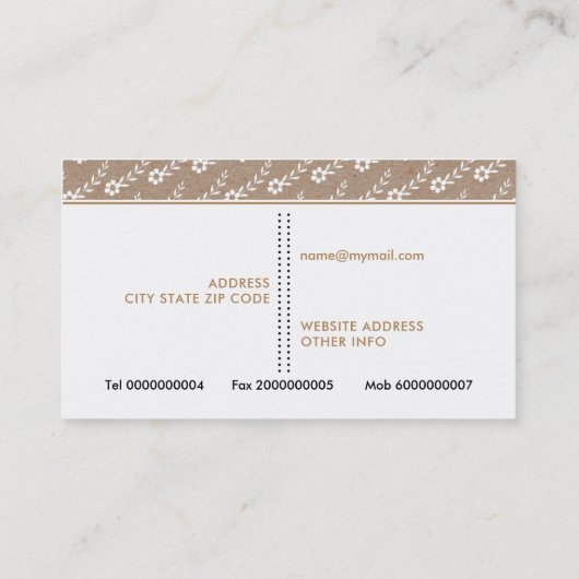 白い小さな花オンクラフト紙素朴 名刺 (裏面)