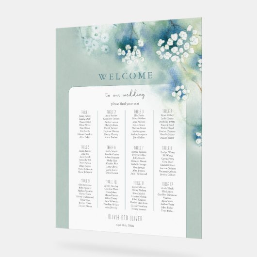 白い小さな花結婚のウェルカムシーティングチャート アクリルサイン (傾斜)