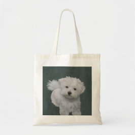 白い小型犬のペット肖像画 トートバッグ
