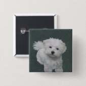 白い小型犬のペット肖像画 缶バッジ (正面&裏面)