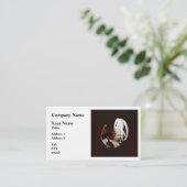 白い尾の羽を持つ赤いオンドリ 名刺 (スタンド正面)