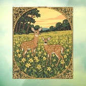 白い尾の雌鹿と黄色い花を持つ子鹿 ウィンドウサイン (シート3)