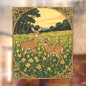 白い尾の雌鹿と黄色い花を持つ子鹿 ウィンドウサイン (シート2)