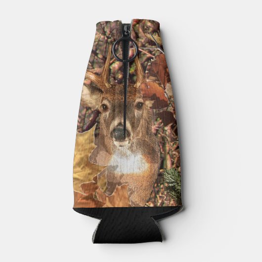 白い尾の鹿の頭の秋のエネルギーが千に威勢よく ボトルクーラー (裏面)