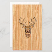 白い尾の鹿の頭木目の背景 便箋 (正面/裏面)