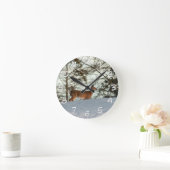 白い尾を持つ鹿（数字付き） ラウンド壁時計 (ホーム)