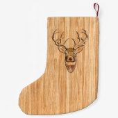 白い尾シカの木びき台の木製の穀物のスタイルのデザイン スモールクリスマスストッキング (裏面)