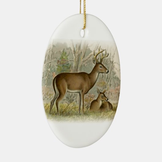 白い尾シカの木びき台-雌ジカ セラミックオーナメント (右)
