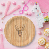 白い尾シカの頭部の木びき台の木製の穀物のスタイルの装飾 ペーパープレート (パーティー)