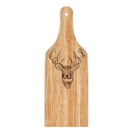 白い尾シカの頭部の木製の象眼細工の穀物のスタイルの装飾 カッティングボード (正面)
