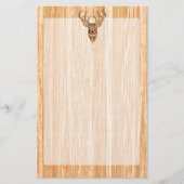 白い尾シカの頭部の木製の象眼細工の穀物のスタイルの装飾 便箋 (正面)