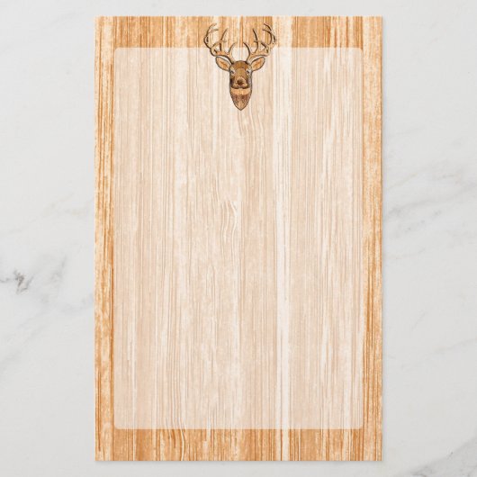 白い尾シカの頭部の木製の象眼細工の穀物のスタイルの装飾 便箋 (正面)