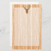 白い尾シカの頭部の木製の象眼細工の穀物のスタイルの装飾 便箋 (正面/裏面)