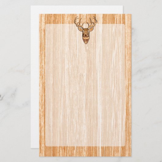 白い尾シカの頭部の木製の象眼細工の穀物のスタイルの装飾 便箋 (正面/裏面)
