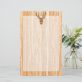 白い尾シカの頭部の木製の象眼細工の穀物のスタイルの装飾 便箋 (スタンド正面)