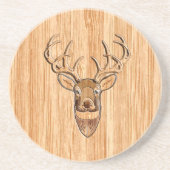 白い尾シカの頭部の木製の象眼細工の穀物のスタイル コースター (正面)