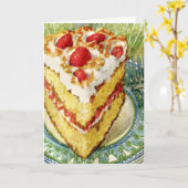 白い層のケーキのスライスとイチゴ カード (黄色い花)