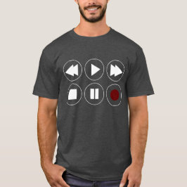 白い巻き戻し遊早送り技術アイコン Tシャツ